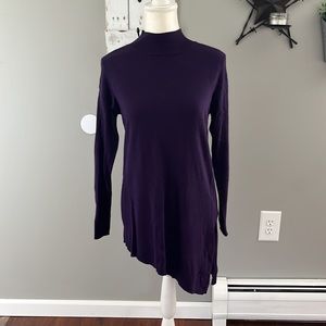 Gorgeous asymmetrical purple lightweight mock neck tunic sweater